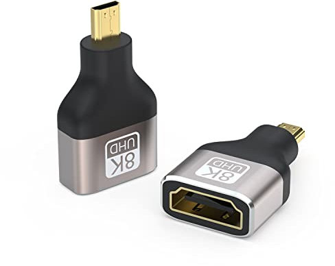 VMOJO 2er Pack Micro HDMI auf HDMI 2.1 Adapter 8K@60Hz/4K@144Hz - Kompatibel mit Kamera, Laptop, Raspberry Pi 4/5, GoPro, DSLR (Aluminiumgehäuse, vergoldete Kontakte)