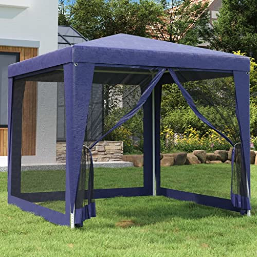 HOMIUSE Partyzelt mit 4 Mesh-Seitenwänden Blau 2,5x2,5 m Pavillon Faltpavillon Grillpavillon Gartenpavillon Gartenlaube Verkaufsstand Party Zelt Groß Bierzelt Faltzelt Grill Pavillions Klappbar HDPE