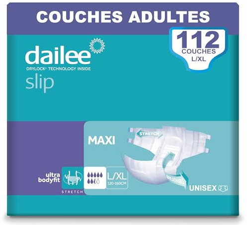 Dailee Slip L/XL - 112x Pannoloni Per Anziani a Mutandina - 4 Confezioni da 28 Pezzi, Assorbenza Maxi 7,5 Gocce - Mutanda Assorbente Incontinenza Adulto