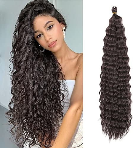 22 Zoll 3 Packs Tief Twist Crochet Hair Ocean Wave Curly Bohemian Crochet Braids Deep Wave Hair Bundles Synthetische Haarverlängerungen für Frauen Mädchen