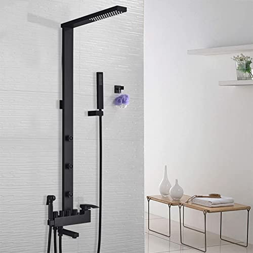 ZEDARO Duscharmatur-Set Mattschwarz, Badezimmer-Regendusche, Massage-SPA-Düsen, Bidet-Dusche mit Wanneneinlauf, freiliegendes Duschsystem, Badewannen-Dusch-Mischbatterie
