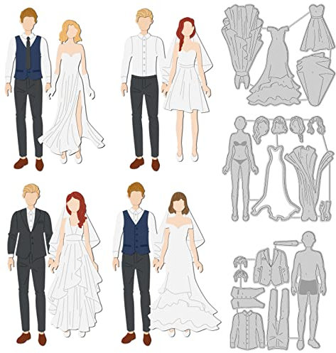 GLOBLELAND Stanzschablonen Für Hochzeitskleid, Ehepaar, Elegante Braut Und Bräutigam, Metall-Prägeschablone Für Die Kartenherstellung, Dekoratives Scrapbooking, DIY-Papierhandwerk