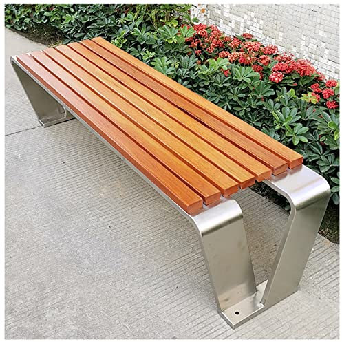REOTEL Gartenbank Wetterfest, Gartenbank Metall, Gartenbank Ohne Lehne, Parkbank, Eisenbank Ruhebank für 2-6 Sitzer, Laubenbank für Garten, Balkon und Terrasse,Teak,120x40x45cm
