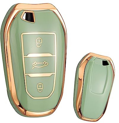 ontto Schlüsselhülle Autoschlüssel Hülle Passt für Peugeot 2008 3008 5008 308 508 für Opel Grandland X Mokka Corsa Insignia TPU Silikon Schlüsseletui Schutzhülle Schlüsselanhänger-Gold Grün