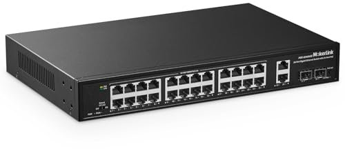 MokerLink Switch 28 porte Gigabit PoE, 24 porte Gigabit PoE+, 2 Uplink Gigabit, 2 SFP Gigabit, 300W IEEE802.3af/at, switch Ethernet Plug and Play non gestito montato su rack in metallo
