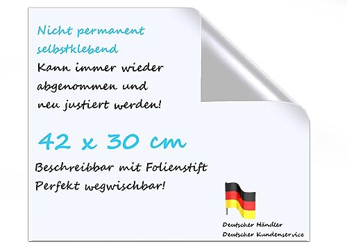 Flexibles Whiteboard für grenzenlose Kreativität - Nicht permanent selbstklebend, 1,2 mm Dicke, Einfach abnehmbar und wiederverwendbar - Deutscher Händler und Support (42 x 30 cm)
