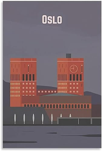 Leinwand Poster Oslo Rathaus Vintage Reise Poster Wand Poster Kunst Wandmalerei Home Dekoration die Ungerahmt 50x75cm