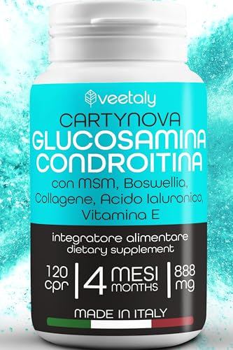 Glucosamina Condroitina MSM - Integratore Articolazioni e Cartilagine Ginocchio con Collagene, Acido Ialuronico, Vitamina E, Boswellia - 4 Mesi, 120 cpr