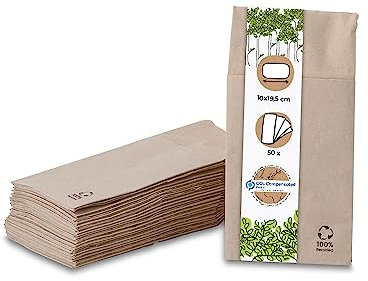 GREENBOX 50x Papier-Besteck-Servietten 2-lagig 10x19,5cm Recyclingpapier ungebleicht I 40x40cm braune Servietten vorgefaltet zu Besteck Taschen I Besteck Serviettentaschen I Mund Servietten