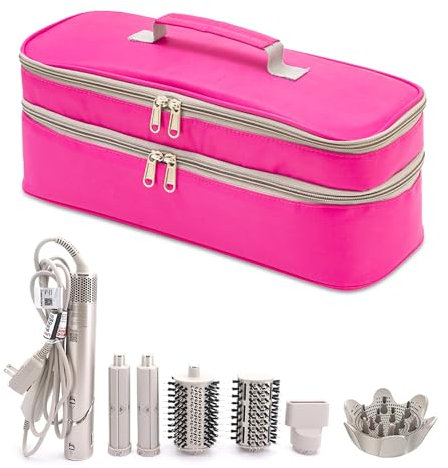 GREENESTA Travel Carrying Long Case Compatible with Shark Flex Style/Dyson Airwrap Styler and Attachments, Hair Dryer Storage Bag, Gift for Women, Pink, Travel