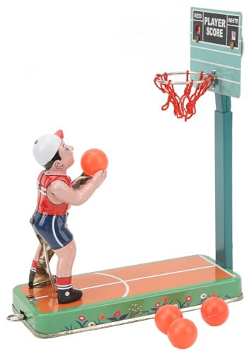 JEOZBM Vintage Blech Basketball Spieler Spielzeug Zum Aufziehen, Premium Basketball Spielzeug aus Metallblech, Uhrwerk Score Spielzeug für Geschenksammlung und Dekoration