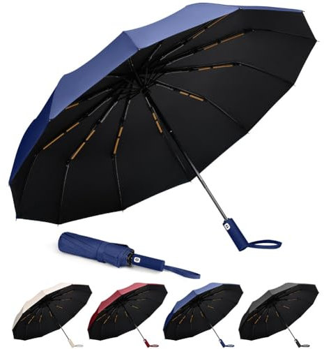 Aolso Sturmfest automatischer Regenschirm, 12 Rippen Regenschirm Starker windsicher, Sonnenschutz, kompakter Reiseschirm, automatisches Öffnen und Schließen, tragbarer Regenschirm (Blau)
