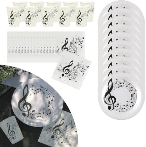 Lot de 10 serviettes de fête en papier sur le thème de la musique pour 10, vaisselle de fête discothèque, assiettes et gobelets