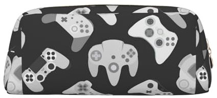 DNBCLEZK Federmäppchen aus Leder, Motiv: Game Controller, niedliches Federmäppchen für Mädchen und Jungen, personalisierbar, gold, Einheitsgröße, Taschen-Organizer