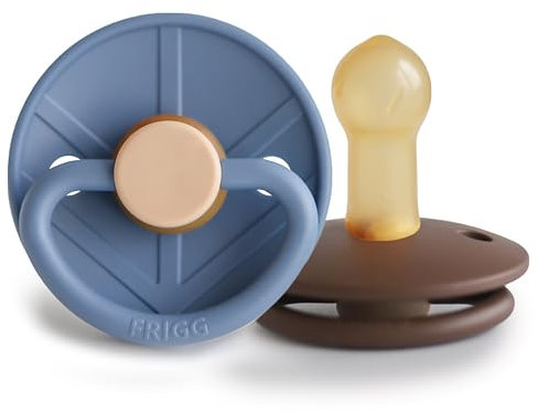 FRIGG Little Viking Latex Schnuller | 2'er Packung | Naturkautschuk | BPA-Frei | Hergestellt in Dänemark | Symmetrischer Sauger in Kirschform | (Ocean View/Cocoa, Größe 2 (6-18 Monate))