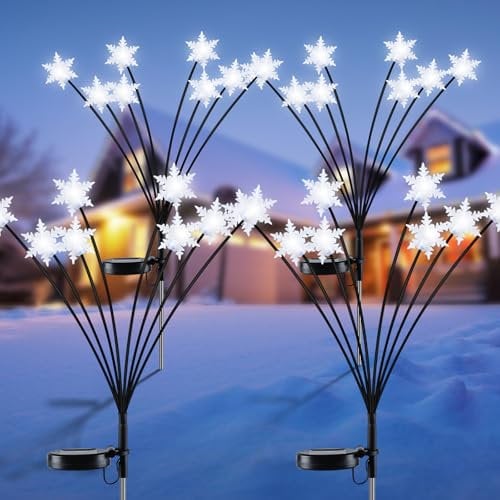 Lumières de Noël Exterieur, 4 Pièces Lampe Solaire 32LED Flocons de neige Lumières Solaire Extérieur Décoration de Noël Étanche Lampes Décoratives pour Jardin Terrasse Deco Noel Exterieur Solaire