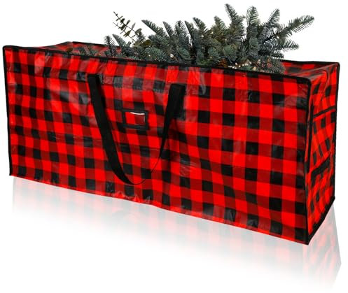 Plastic Waterproof Christmas Tree Bag - Large Storage Box with Reinforced Handles and Dual Zippers for 7.5ft Artificial Holiday Xmas Trees