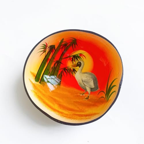 Hiseng Key Bowl,Hand Painted Animal Prints Natural Coconut Bowls,Decorative Bowl,Key Bowl for Hallways,Storage Bowl for Jewellery,Nuts,Candy (Red Dodo)