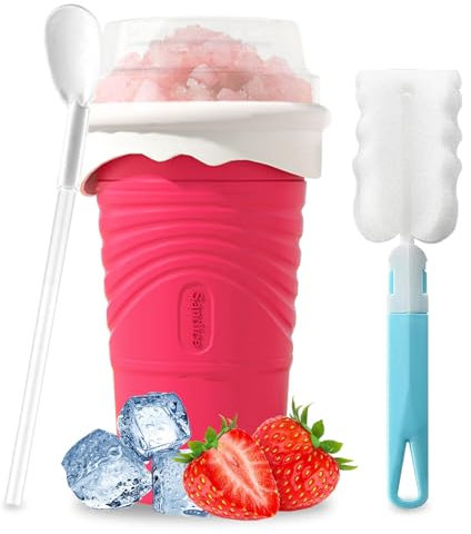 Herbst Slushy Maker - Tazza in silicone da 500 ml, con cucchiaio di cannuccia, tazza per gelato, tazza fai da te, tazza per smoothie con spazzola per la pulizia (rosso)