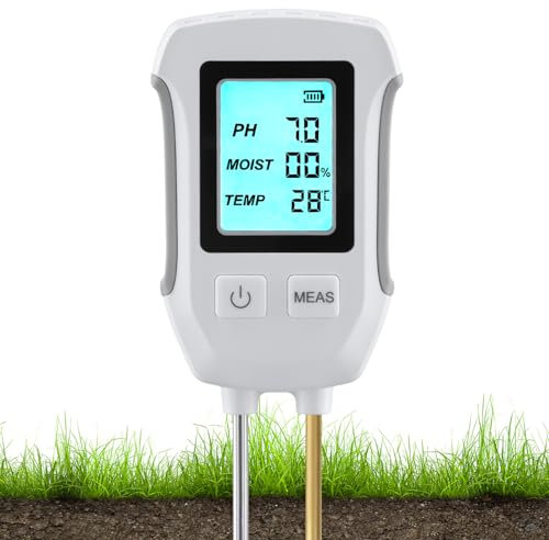 QWORK® Misuratore del Suolo 3 in 1 - PH, umidità e Temperatura - Display LCD retroilluminato - Doppia sonda per Giardinaggio e Piante in vasoa