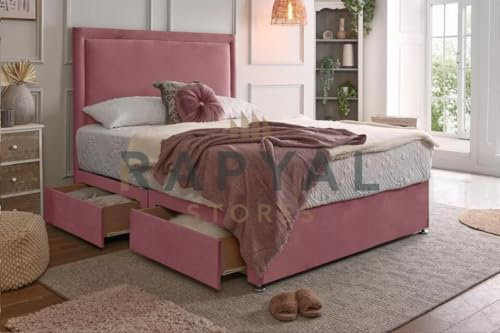Fireplaces 4 Life Plush Rio Divan Bed Set with Orthopaedic Mattress and 24 Headboard *Storage Available (Pink, No Drawers, 4ft Small Double (120 x 190 cm))