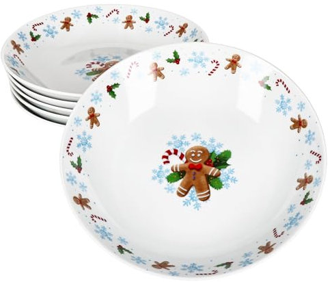 MamboCat Candyman - Set di 6 piatti fondi, 400 ml, in porcellana, per 6 persone, con decorazione natalizia blu ghiaccio per insalata, zuppa, riso e pasta