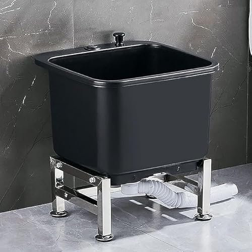 Lavandino per lavanderia Stazione di lavaggio indipendente con pulsante di scarico per garage negozio grigio - Tipo di pavimento Bacino di pulizia Slop Vessel Sink Mop Lavello, Lavandino del bagno