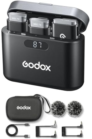 Godox WEC Kit2 One-Trigger-Two 2,4G Kabelloses Ansteckmikrofone Intelligente Geräuschunterdrückung 200M Übertragung Eingebauter Akku mit Ladeetui für 3,5-mm-Smartphone DSLR-Kamera Laptop