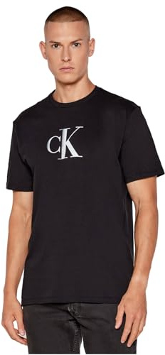 Calvin Klein Herren T-Shirt Kurzarm Center Monogram Classic aus Baumwolle, Schwarz (Black), XXL