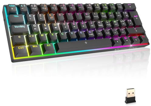 Empire Gaming – Nuevo 2025 – K246 Teclado inalámbrico Compacto TKL 65% WiFi Tipo-C – Conmutadores mecánicos MX Red (FR-AZERTY) – para PC/PS4/PS5/Xbox – Retroiluminación RGB – 62 Teclas