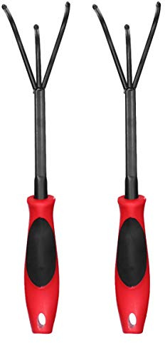 SEWOART 2 Stück Gartenwerkzeug mit DREI Zinken Tragbarer Kultivator aus Eisen und Kunststoff Ergonomischer Griff für Lockeren Boden im Außenbereich