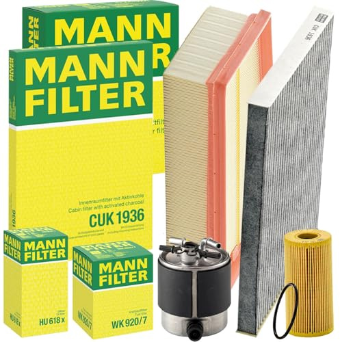 Mann Fifilter Inspektionspaket | C2433/2 (LX1983)+CUK1936, (LAK396)+HU618X+WK920/7 Kompatibel mit Qashqai 2 (JJ10E),Qashqai I (J10, NJ10)