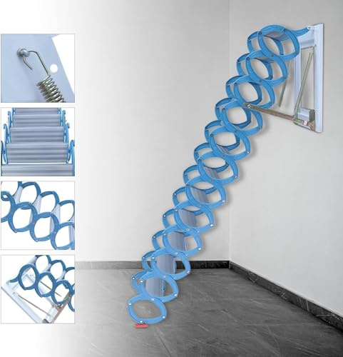 RONGSHEN Scale della soffitta Scale Pieghevoli a Parete Scale per soppalco Retrattile abbattibili Scale per soffitta a 12 gradini Scale per soffitta Pieghevoli in Acciaio Legato Scala per soppalco