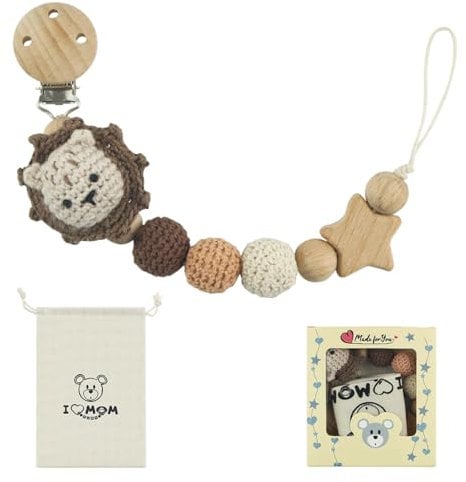 Handgemachte Löwe Design Schnullerkette Cup Catcher BPA-frei Sicherheitsgurt für Verstellbarer Kinderwagenkette zum Aufhängen von Trinkbecher Halteriemen für Kinderwagen