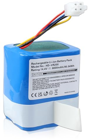 14,4V 6600mAh Li-Ionen Ersatzakku für Kompatibel mit Vorwerk Kobold VR200 Staubsauger, Ersatz für Vorwerk 20884-1, 4NCR18650P2-C001A, 4NCR18650P2-C002A