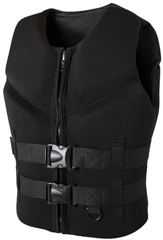 Giubbotto di Salvataggio con Cerniera e Cintura Regolabile, Giubbotto Salvagente for Moto d'Acqua, Pesca, Surf, Nautica(Black,XL)