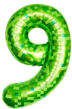 ParPix Pixelmotiv Zahlen Luftballon 9. Geburtstag Junge Mädchen, Grün Pixel Thema 100cm Folienballon 9, Pixel Miner 9 Geburtstag Zahlen Ballons, 40 Zoll Helium Ballon 9,Geburtstagsdeko 9 Jahre Ballon