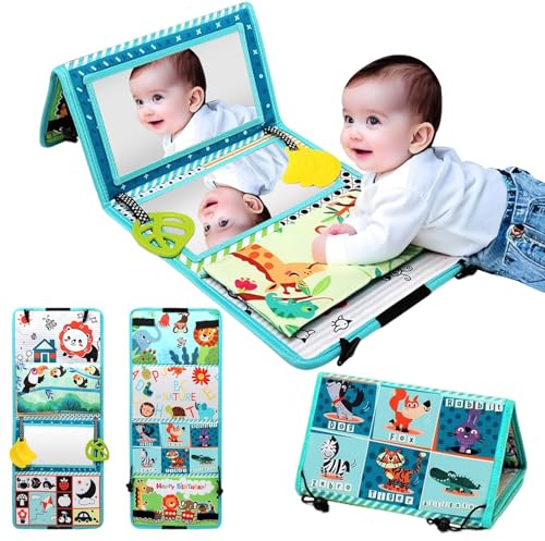 Zyluniy Baby Spiegel Spielzeug, Tummy Time Spiegel, 0-6 Monate | Fördert die Visuelle Entwicklung, Faltbares Doppelseitiges Schwarz-Weiß Stoffbuch, Kontrast Spielzeug Baby 0-12 Monate