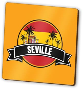 1 imán cuadrado de Sevilla, bandera de España, horizonte de la ciudad, nevera, magnético, viajes, vacaciones, familia, amigos, mujeres y hombres, #83282