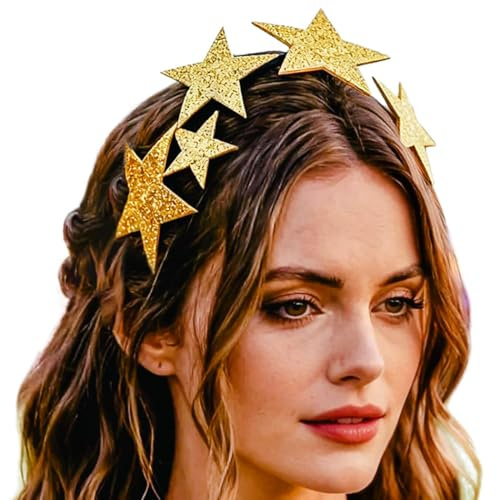Ushiny Stern Kostüm Goldener Stern Stirnband Fünfzackige Sterne Kopfschmuck Urlaub Party Kostüm Haaraccessoires für Damen