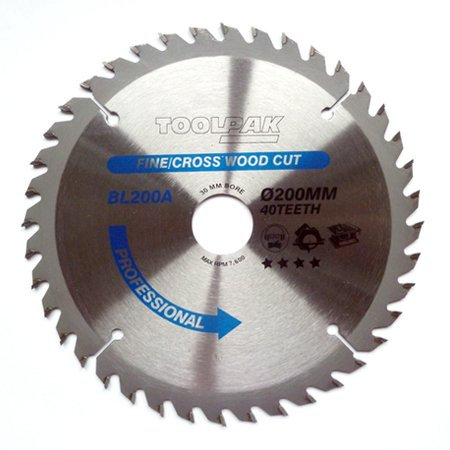 TCT Circular Saw Blade 200mm x 30mm x 40T Professional Toolpak