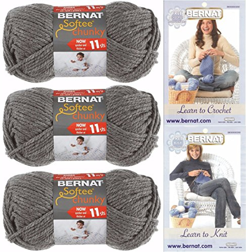 Bernat Softee Chunky Yarn Bundle Super Bulky #6, 3 Skeins True Grey 28044