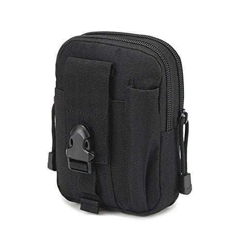 QEES Multifunktionaler Taillenbeutel im Stil von Militär Bauchtasche Herren Hüfttasche Wasserdicht Mit Gürtel Wandern Camping Laufen Sporttasche für Handy Scheine Münze Kleine Dinge YB01 (Schwarz)