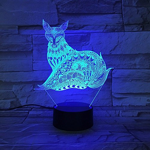 3D Fuchs Illusions LED Lampen Tolle 7 Farbwechsel Acryl Berühren Tabelle Schreibtisch-Nacht licht mit USB-Kabel für Kinder Schlafzimmer Geburtstagsgeschenke Geschenk.