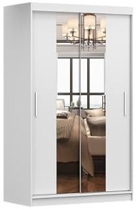 mb-moebel Moderner und funktionaler SchiebetürenSchrank Kleiderschrank Schrank Garderobe Zweitürenschrank Spiegeltür 120 cm NOAH 01 (Weiß)