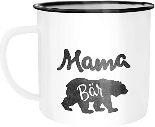 Moonworks Emaille Tasse Becher Mama Bär Kaffeetasse Geschenk-Tasse weiß-schwarz unisize