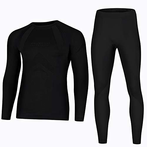 BRUBECK Set Funktionsunterwäsche Damen & Herren | Base Layer Laufen I Herbstliche Funktionshose I Funktionsshirt nahtlos I Funktionswäsche I Gr. L I 04.Dry, NA- Schwarz I LS10180 + LE10160