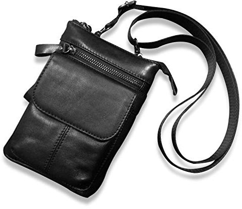 FANDARE Hüfttaschen Herren Umhängetasche Gürteltasche Bauchtasche, mit Aluminiumkarabiner Multifunktional Outdoorsport Messenger Tasche Wasserdicht Leder Schwarz A