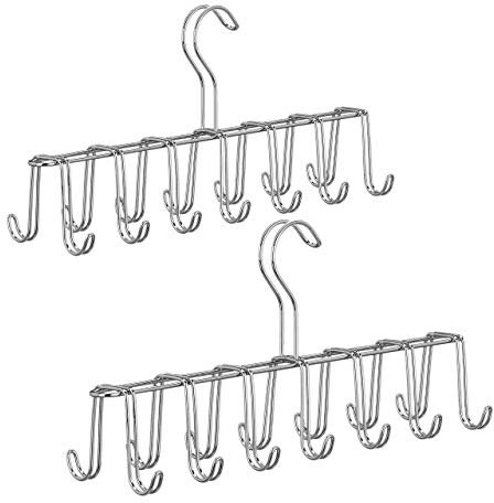 2 x Gürtelhalter, Krawattenhalter aus Metall, platzsparend, je 14 Haken, Krawatten & Gürtel, Kleiderschrank, Silber