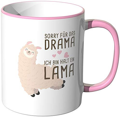 JUNIWORDS Tasse, Sorry für das Drama, Ich bin halt ein Lama, Wähle Farbe, Rosa